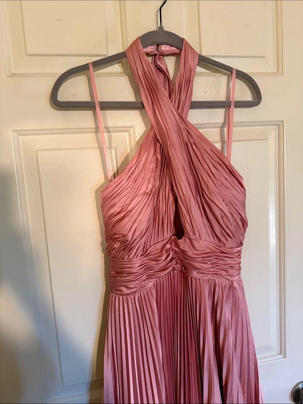 MAC DUGGAL Pleated A-Line Asymmetrical Halter Gown